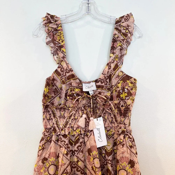 Cleobella Brown Sweetheart Neckline Ruffled Tiered Bohemian Maxi Dress M NWT - Picture 4 of 10